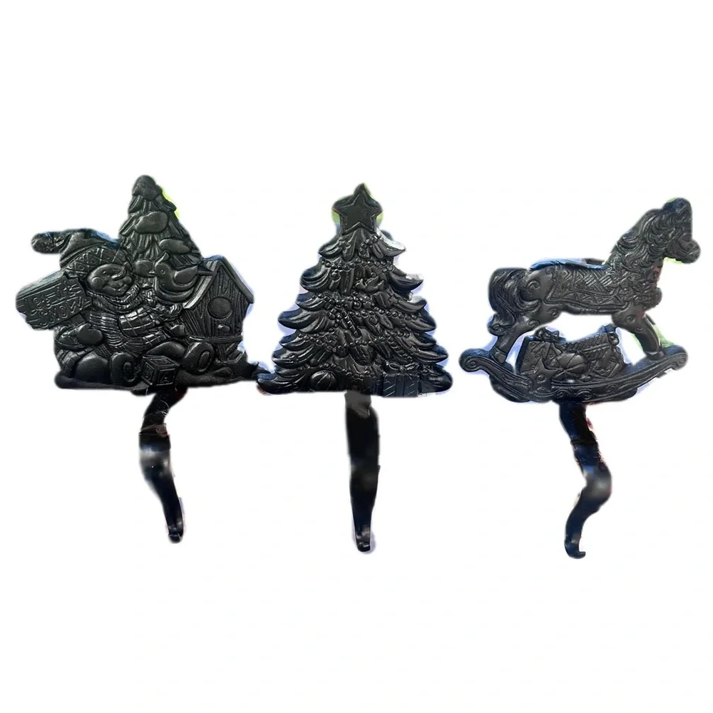 Vtg Grandeur Noel Metal Stocking Holders Christmas Tree Snowman Rocking Horse